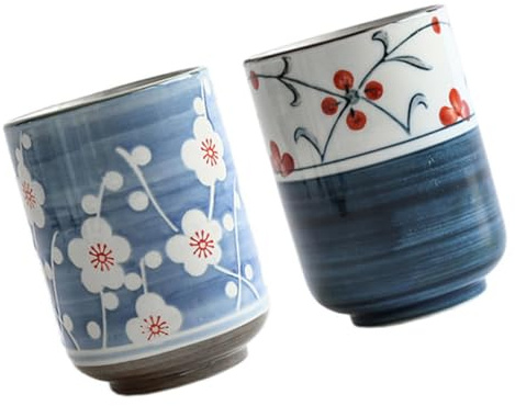 ERINGOGO 2Pcs Japanese Style Ceramic Teacups Hand-Painted Water Mugs for Tea House Safe Odorless Material for Jasmine Green Oolong Tea Gift for Family and Friends