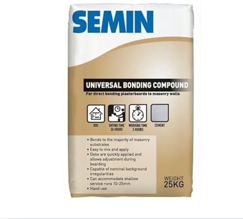 Semin Universal Bonding Compound, 25kg, Gypsum-Based Plasterboard Adhesive, White