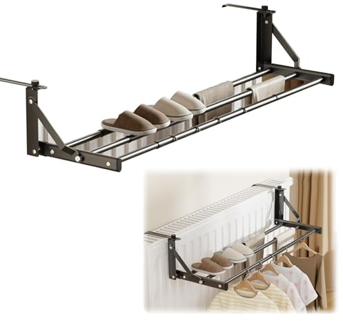 JLLEIZYZ Handtuchhalter Heizungs, Heizung Ablage, Klappbar und Einziehbar, Platzsparend, Ohne Bohren, Zum Aufhängen zn Fensterrahmen, Geländer Oder Heizkörper(Gray)