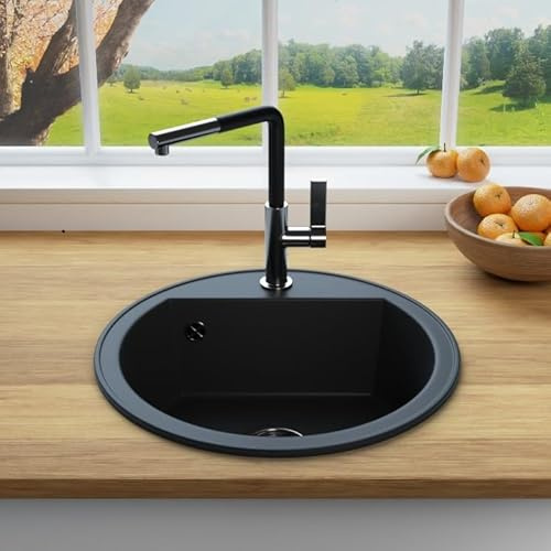 LINDBERGH® Granit Spüle + kompl. Siphon und Imprägnierung, Einbauspüle Küchenspüle Spülbecken - Verbundstoffe MADE IN GERMANY (Spüle TON44 - Schwarz)
