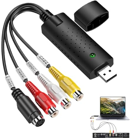 Hxjfnb Convertitore VHS a Digitale, Audio da RCA a USB, scheda di acquisizione video USB 2.0, scheda di acquisizione video audio Hi8 VHS a DVD con connettori RCA/S-Video per PC Windows, Video, DVD