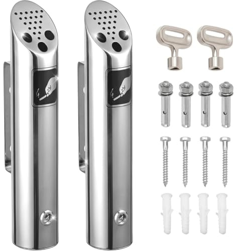 Juego de 2 ceniceros de pared para exteriores, acero inoxidable, 30 cm, con candado, resistentes a la intemperie y antirrobo mediante tornillos de expansión de acero inoxidable, para terraza
