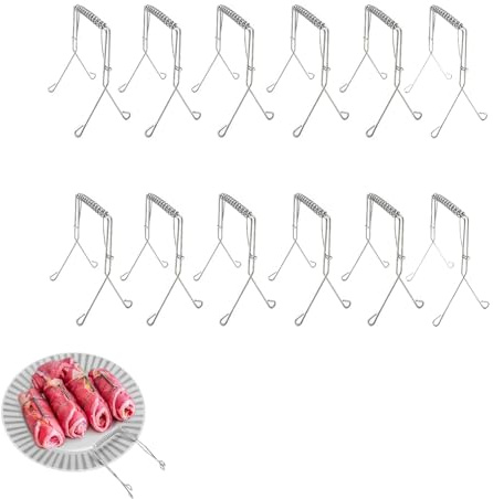 Ymswjgj Lot de 12 pinces à roulade, en acier inoxydable, pour roulade, brochettes à roulade, alternatives, réutilisables