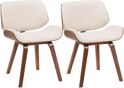 CLP Sillas de Comedor Acolchadas, Set de 2, Beverley, tapizado de Tela, sillas con Respaldo, Estructura Efecto Nogal, Estilo Retro Color:Nuez/Crema