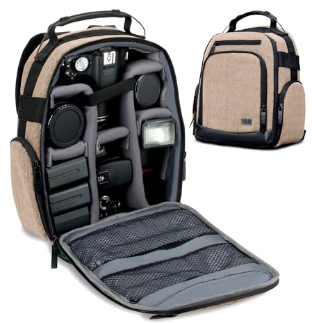 USA Gear Mochila para Cámara DSLR (Marrón) con Divisores Personalizables, Fondo Resistente y Respaldo Cómodo - Compatible con Canon, Nikon, Sony y más