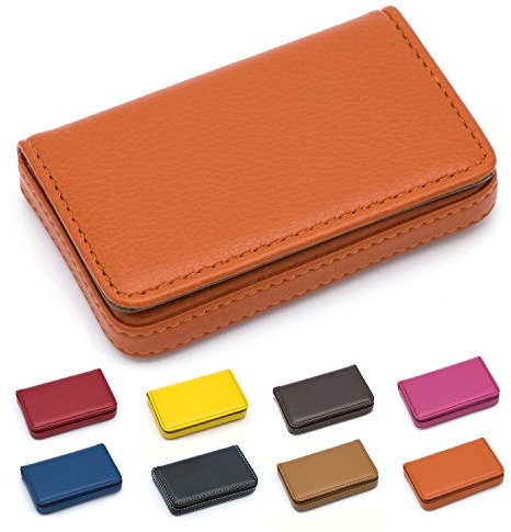 Padike Business Name Card Holder Luxury PU Leather,Business Name Card Holder Wallet Credit card ID Case/Holder For Men & Women - Keep Your Business Cards Clean(Orange)