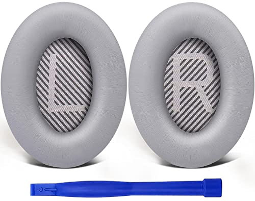 SoloWIT Professional Earpads Cushions for Bose QuietComfort 35 (QC35) and Quiet Comfort 35 II (QC35 II) Over-ear Headphones, Ear Pads Replacement with Softer Leather, Noise Isolation Foam - PL Silver