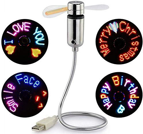 Justup USB-programmierbarer Ventilator, Mini USB LED-Fan-Message-Desk-Fan mit flexiblen Gooseneck-Nachricht programmierbare RGB-LED-Display-Speicherfunktion für PC-Laptop (RGB)