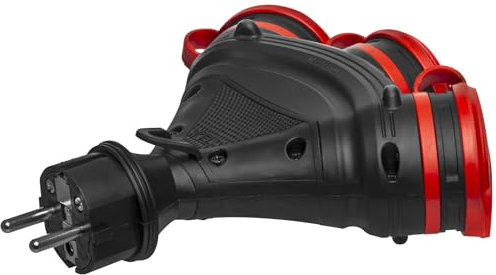 KEL Mehrfachstecker Verteilersteckdose Schuko 250V max. 16A IP44 3-fach Steckdose mit hermetischer Abdeckung und Erdung Rot Schwarz