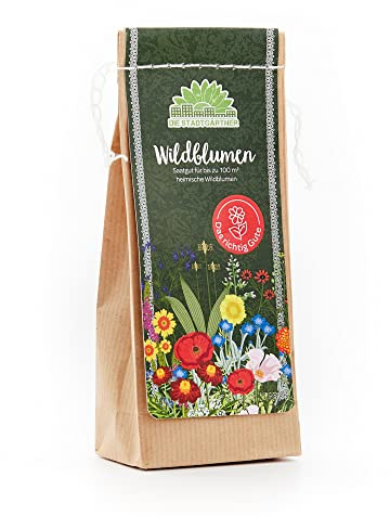 Die Stadtgärtner – Saatgut „Wildblumen“ I Mit über 25 verschiedenen Arten Wildblumensaat I Ausreichend für 100 m² I Enthält u.a. Ringelblume & Kornrade I Plastikfrei verpackt, mind. 2 Jahre haltbar