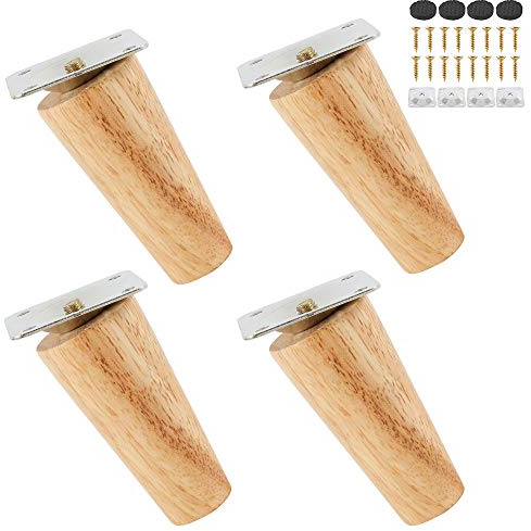 JTWEB 4 Stück Tischbeine aus Holz – Möbelbeine aus Holz – 8 cm/15 cm/20 cm – mit Montageplatten und Schrauben – für Sofa, Bett, Schrank, Sofa, Stuhl (geneigter Fuß 8 cm)