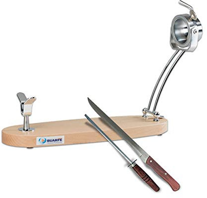BRICOMIRAS JAMONERO Modelo SERÓN Plegable Color Natural Casquillo Giratorio, Regalo Cuchillo + CHAIRA, Soporte JAMONERO