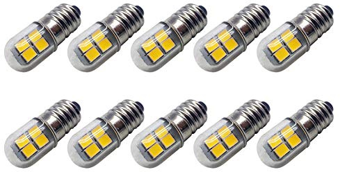 Ruiandsion 4.5V-6V E10 Screw Base LED Bulbs Warm Yellow 2835 8SMD 240 Lumen 360° Lighting Replacement for Interior Light Torch Workshop Lamp, Pack of 10 Negative Polarity Flashlight Bulbs