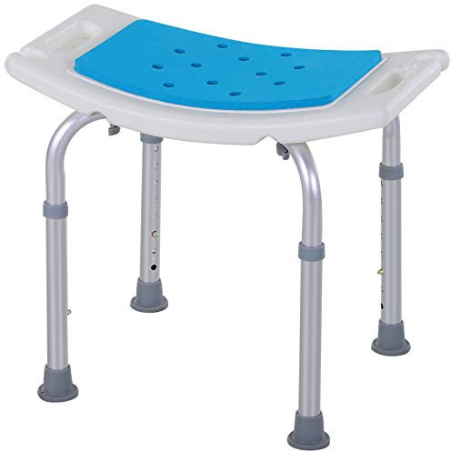 HOMCOM Sgabello per Doccia da Bagno in Lega di Alluminio e Plastica Antiscivolo, Altezza Regolabile 6 Livelli 39-52cm