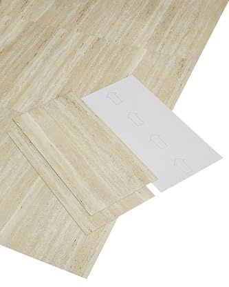 misento PVC Bodenbelag selbstklebend, Klebefliesen - Marmoroptik Beige | Bodenfliesen, 24 Stück, 4,46 m², Vinylboden, feuchtigkeitsbeständig, für Bad & Küche, Fußbodenheizung geeignet, 1,5 mm Stärke