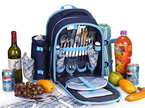 Picknickkorb mit großer Kapazität im Freien Wasserdichter Picknick-Rucksack für 4 Personen, Picknickkorb mit kompletter Besteckset, Fleece-Decke, Platten für Picknickzeit Picknickkörbe Set Geschenk fü