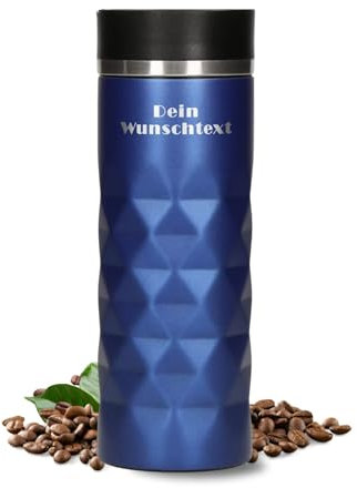 Edelstahl Thermobecher personalisiert – 100% auslaufsicherer & thermoisolierter Kaffeebecher – 450 ml Coffee to go Isolierbecher (Ultramarin Blau)