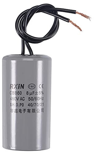 sourcing map CBB60 Marche Condensateur 8uF 450V AC 2 Fils 50/60Hz Cylindre 66x35mm pour Air Compresseur Eau Pompe Moteur