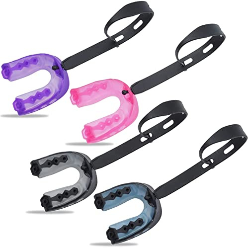 4er-Pack Mundschutz, Fußballmundstück mit Riemen, Fachmann Sport Jugendmundschutz für Fußball, Basketball, Lacrosse, Eishockey, Boxen, MMA, Ringen und Alle Sportarten