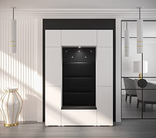 Furnitech GF85 Flur Dielenmöbel Garderobenschrank Dielenschrank Schuhschrank Flurmöbel Set Matt (LED blau, GF85-21W-M2)