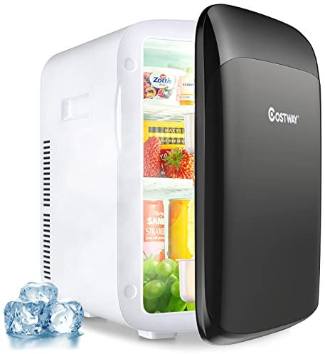 COSTWAY Mini Frigorifero Elettrico 15L, Funzione Caldo e Freddo, Mini frigo per Casa Auto Ufficio e Dormitorio, Prese Incluse, DC 12V/AC 220-240V, 27 x 33 x 38 cm (Nero)