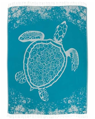 Sand Cloud Extra Large Turkish Beach Towel - Free 100% Organic Cotton Yarn Quick Dry for Beach, Picnic, Blanket or Bath As Seen on Shark Tank Marine Life (Crush Turtle Teal)
