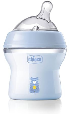Chicco Natural Feeling Biberon Anticolica 0 Mesi + da 150 ml, Biberon con Tettarella in Silicone Morbida e Flessibile, Adatto per Allattamento Misto, Flusso Lento, Colore Azzurro