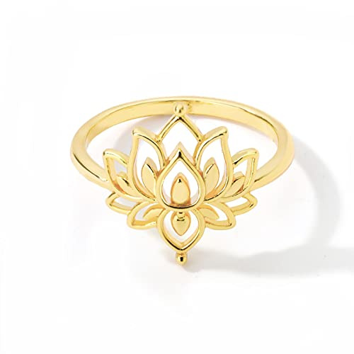 PAIHUIART Ring Ringe Damen Bijouterie Frauen Schmuck Schmuck Aushöhlen Lotus Blume Vintage Ring Trauringe Für Frauen Boho Mode 7