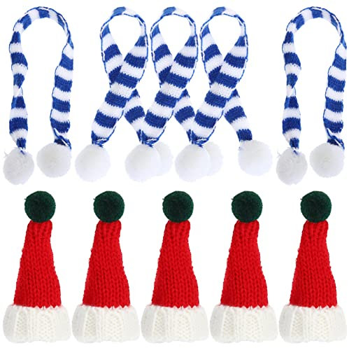 Gadpiparty 5sätze Mini-weihnachtsmützen Und Mini-weihnachtsschals Aus Hochwertiger Strickwolle Kleine Weihnachtsmannmützen Und Miniatur-weihnachtsschals Für Weihnachtspartys Und DIY-bastelbed