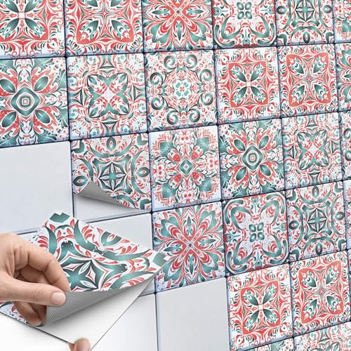 10 Stück Folie Klebefliesen 20x20 cm für Küche und Bad - Fliesenaufkleber, Mosaikfliesen - Stickerfliesen, Folie SET // Design: Mexican Tiles