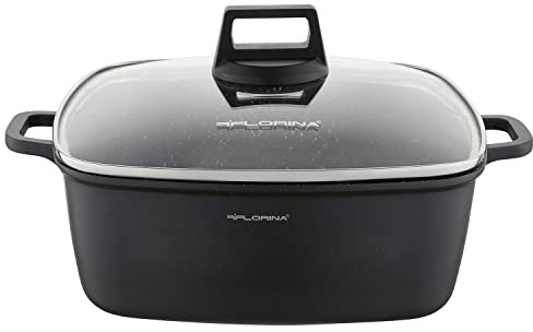 FLORINA Pentola in alluminio (5,8 l) | P x L x A: 28 x 28 x 11 cm | Pentola con coperchio in vetro - antiaderente | Pentola a induzione - rettangolare