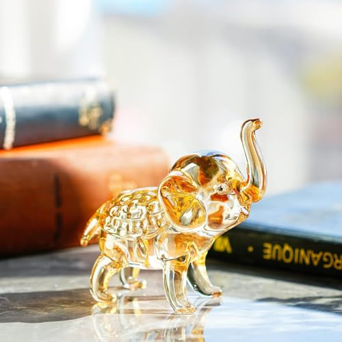 H&D HYALINE & DORA Handgefertigte Kristall Elefantenfigur, Glas Tierstatue Funkelnde,Glaskunst Tiere Sammlerstück Geschenk Heimdekoration(Champagner)
