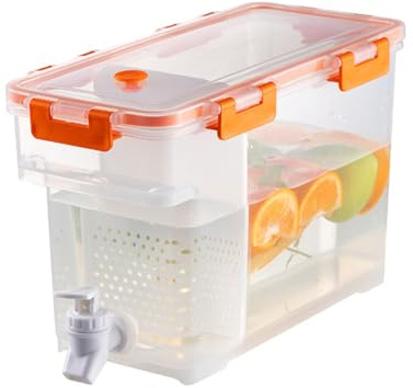 TINGJUNN 3.5 Liter Water Dispenser, Plastic Beverage Dispenser, Water Dispenser with Tap and Divider, Cold Water jug with tap, Lemonade Drink Container for Kitchen, Party, bar（Orange）