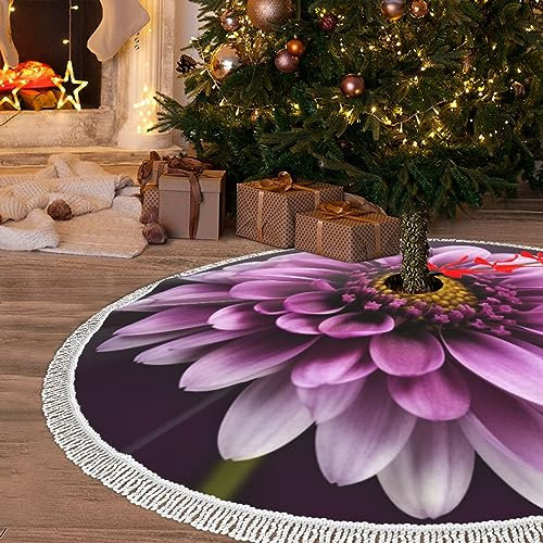 EVANEM 76,2 cm Weihnachtsbaumrock für Feiertagsdekorationen, lila Chrysantheme, Weihnachtsbaumrock, Kragen, rustikal, wasserdicht, Weihnachtsbaummatte, Weihnachtsdekorationen für Urlaub Weihnachten