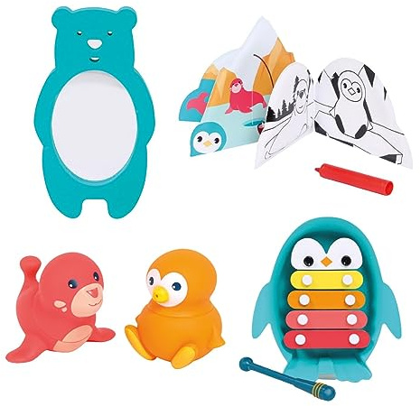 LUDI - Coffret de Bain Arctique - Xylophone, Livre, Miroir, Crayon de Bain et 2 aspergeurs - Jouets de Bain Pur bébé - Dès 10 Mois, Noir