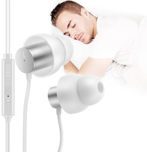 AGPTEK Sleep Earbuds, In-Ear Sleep Earphones for Side Sleeping, Ultra-Soft Silicone Noise Isolating Headphones with Mic and Volume Control for Insomnia, Snoring, Air Travel, Meditation, White