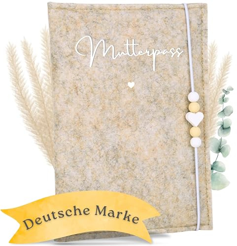 MAHEWA® Premium Mutterpass-Hülle aus Filz - mit Fach für Ultraschallbilder und Kärtchen - Mutterpassschutzhülle (Creme-Beige Mutterpass)