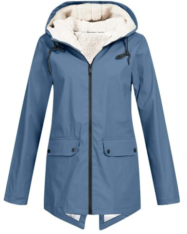 Gefütterte Regenjacke Damen Wasserdicht - Regenmantel Damen Gefüttert Warm Winterjacke mit Teddyfell Kapuze Outdoor Jacke Mantel Dicke Plüsch Wintermantel Wanderjacke Softshelljacke Regenmantel
