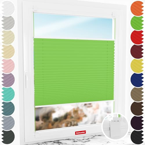 Schuette® Plissee ohne Bohren zum Kleben ● Thermo Kollektion: Leaf Joy (Grün) ● 90x120cm (Breite x Höhe) ● Suprafix Klebe- & Schraubhalter 2in1 Set Letsbond ● Bequeme Rollo
