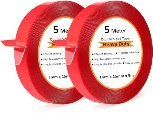 Rusoz Doppelseitiges Klebeband Extra Stark Transparent 2 Rollen - 15mm x 5m, Wasserfest & Hitzebeständig, Hält Teppiche, Spiegel, Kleine Regale, Auto-Interieur Sicher Für Anspruchsvolle Befestigung
