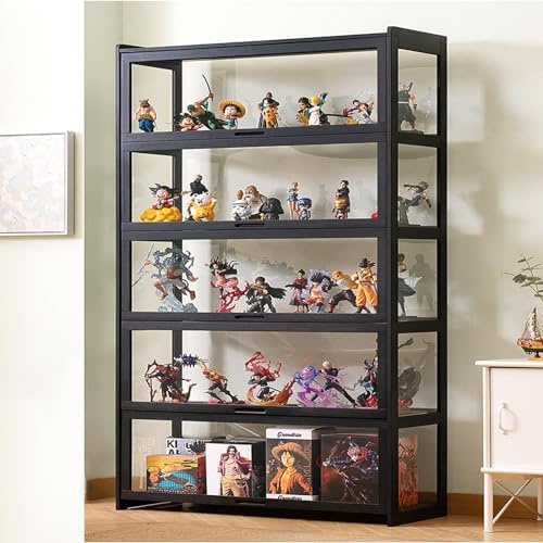 JSWHYBD Curio Vitrine Mit Acrylglastür Vitrine Im Wohnzimmer 3-5-stufige Vitrine, Vitrinen Aus Natürlichem Bambus Für Sammlerstücke Aufbewahrungsschrank Mit Hoher Kapazität