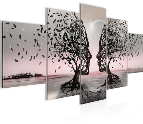 Runa Art Bild Wohnzimmer Schlafzimmer Liebespaar 5 Teilig Abstrakt Baum Grau Rosa Wandbilder auf Vlies Leinwand 044851b