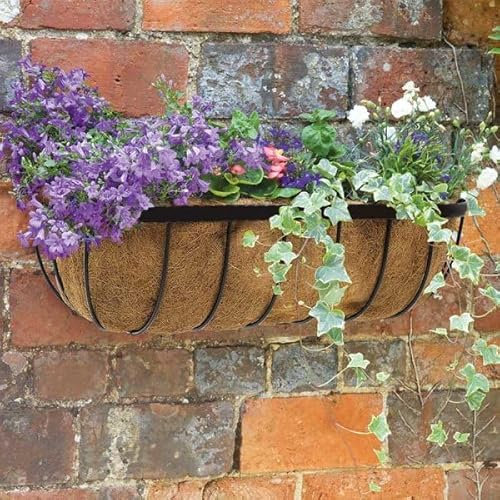 Garden Mile Wall Mount Flower Trough Planter 24'' Garden Hanging Flower Basket Metal Plant Holder Outdoor Plant Pot Planter with Wall Mount Flower Pot Basket Integral Coco Liner for Easy Planting
