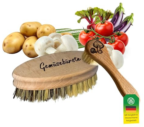 Moodloot Gemüsebürste & Pilzbürste - Reinigung von Obst & Gemüse mit harten und weichen Borsten - Ergonomisch - Vegan mit Liebe zur Natur