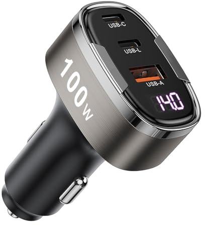 USB C Car Charger Adapter, 100W Cigarette Lighter USB Charger Adapter 12V USB Socket with Voltmeter, Multi Port Car Phone Fast Charge for iPhone 17/Air/16/15 Pro Max Samsung Galaxy