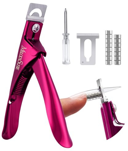 MelodySusie Acryl Nagelknipser mit 15 Stück Magneten Tip Cutter für Fake-Gel-Nägel Sharp Professional Maniküre Pediküre mit Längenmessung Trimmer Nagelpflege-Tools (Weinrot)