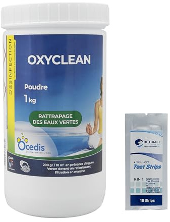 OCEDIS OXYCLEAN Poudre - 1kg | Oxygène Actif Choc - Activateur de Brome - Désinfection Choc sans Chlore - Dissolution Rapide + 10 Tests HPS OFFERTS 6 en 1
