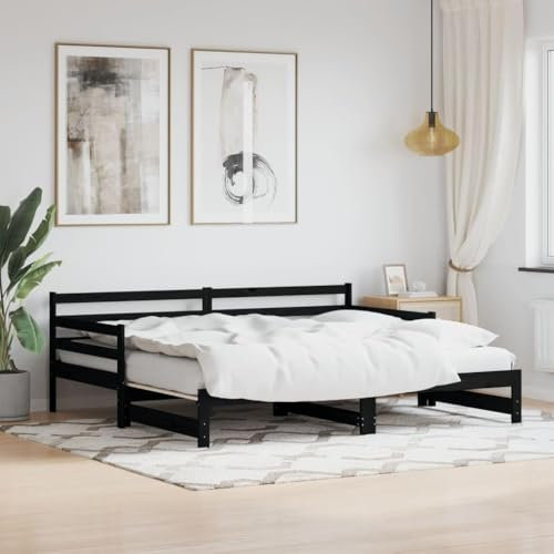 GYDUHYE Tagesbett mit Ausziehbett, Massivholz, Kiefernholz, Einzelbett, Ausziehbett