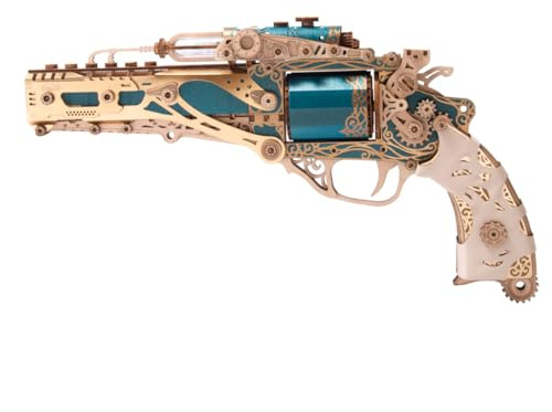 MetaHrystynx 3D Holz Revolver mit Holzkugeln Puzzle-Sets für Erwachsene, DIY Handgefertigtes Kreativ-Bauset, Erwachsene, 318 Tiene, Blau
