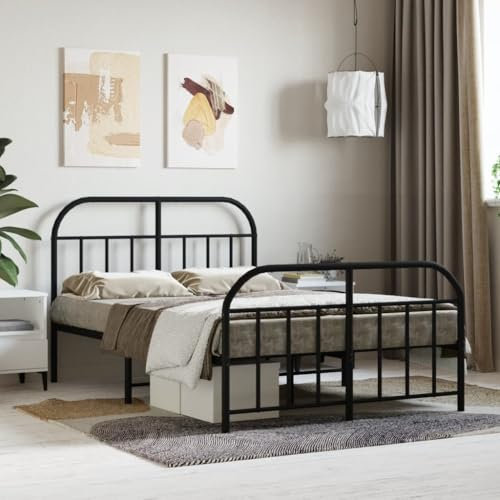 AUVYI Bettgestell-Keine Matratze 196x125x100cm mit Kopfteil und Fußteil Schwarz Stahl Bedframe Einfacher Stil Jugendbett Metallbett Bett Im Gästezimmer Tagesbett Palettenbett Doppelbett Futonbett